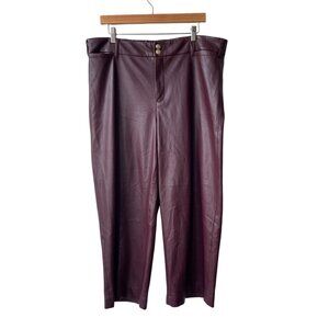 Chico’s Wide Leg Faux Leather Pants Size XL Crop Ankle Burgundy Preppy Mob Wife